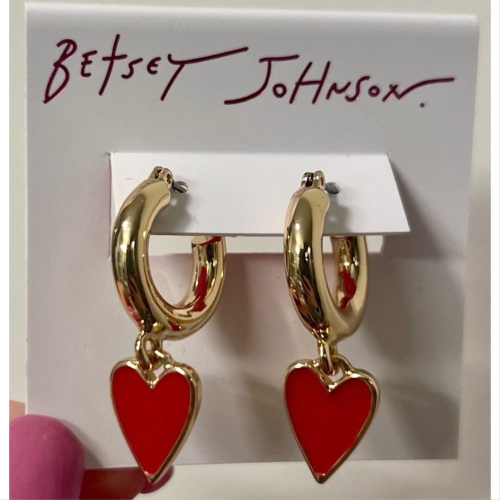 NWT Betsey Johnson Heart Hoop Earrings | Gold and Red | Valentine’s Day themed